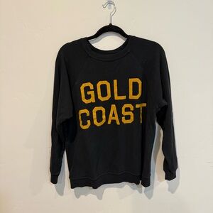 Free People Retro Brand Gold Coast Black Sweatshirt Womens XS Distressed Cozy